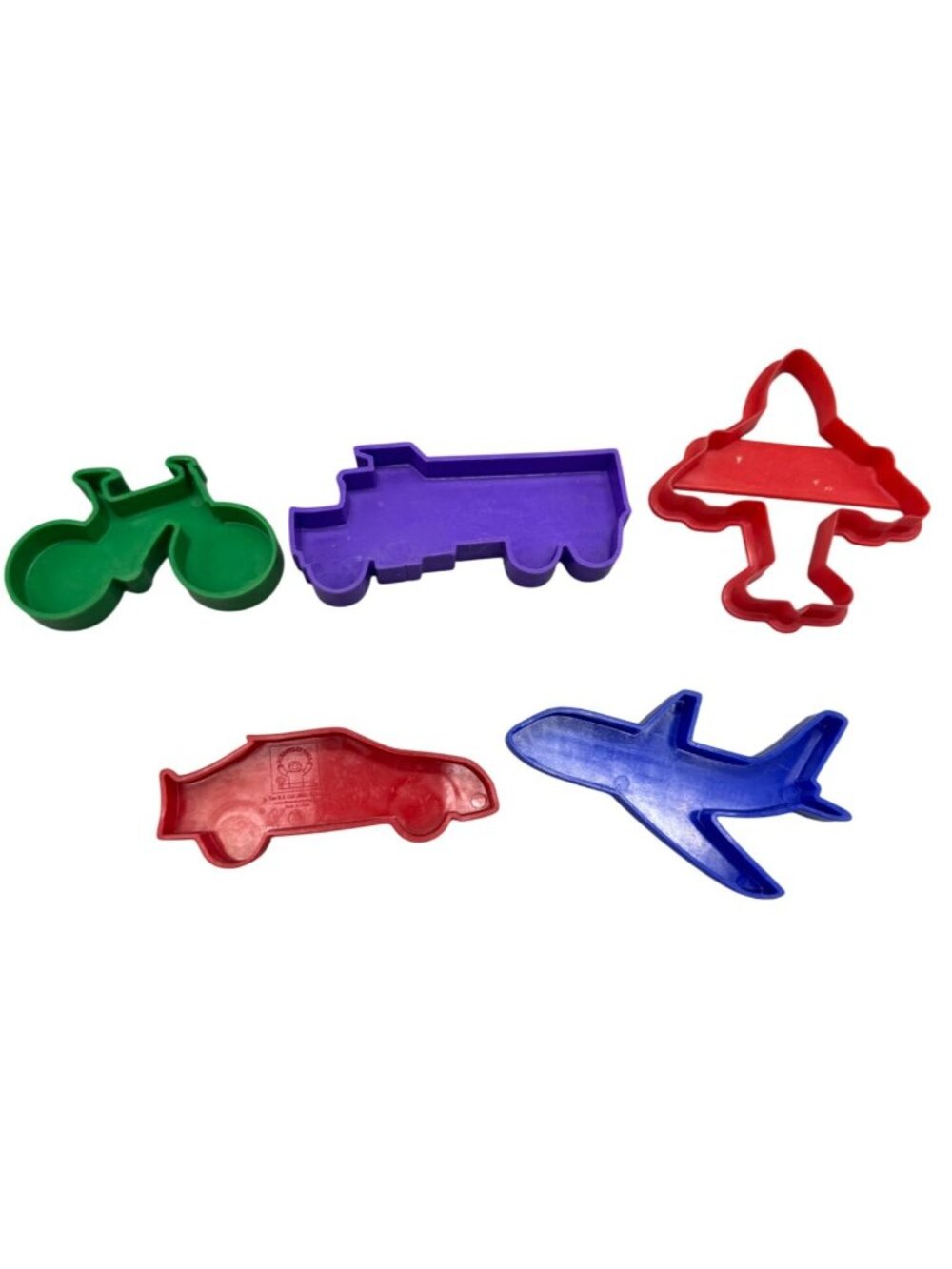 Set Of 5 Wilton Transportation-Themed Cookie Cutters In Red Green Purple & Blue
